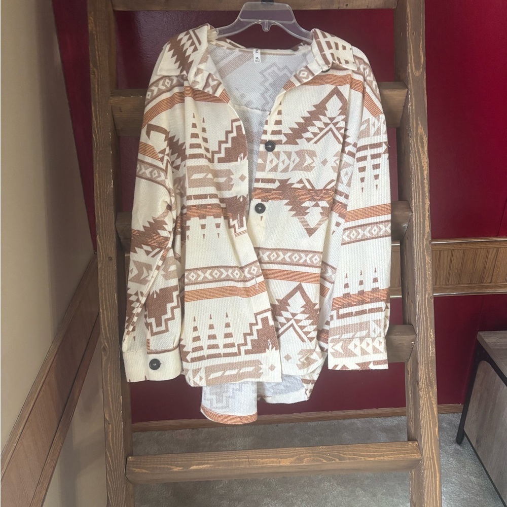 Zenana Outfitters Geometric Button-Up Jacket